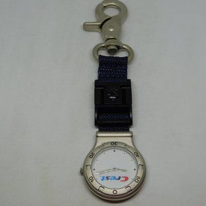 Crest Logo Silver Tone Quartz Analog Men's Key Chain Watch